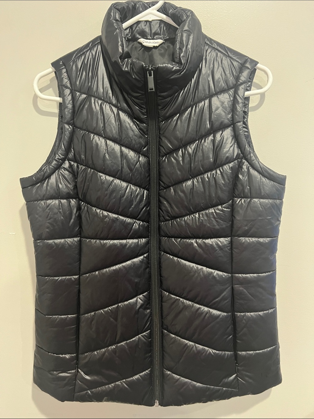 Calvin Klein Women's Black Quilted Puffer Vest with High Collar L